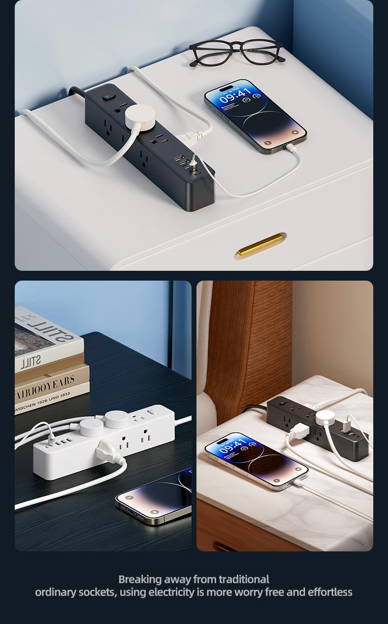 Surge Protector Outlet, 9 Ac Sockets, 3 USB Ports, 2 Type-C, Wall Mountable, Overload Protection, /, Versatile Use