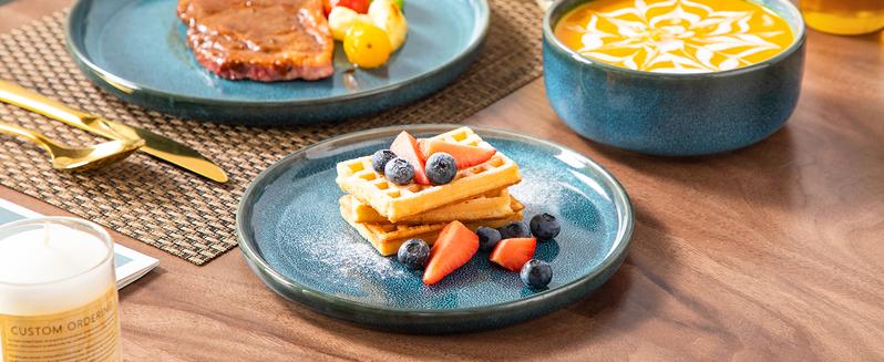 vancasso VEGA Plates and Bowls Sets, 12/16/18 Pieces Stoneware Dinnerware Sets Dishes Set Modern kitchen Dishware Sets Service for 4/6 People, Dishwasher and Microwave Safe, Blue Tableware