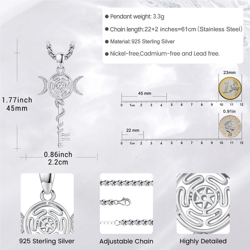 DRINSPER Hecate's Key Necklace 925 Sterling Silver Goddess of Witches of Magic Feminism Jewelry for Women Hekate Pendant Necklace Ancient Greek Mythology of Hekate The Ancient of the Goddess of Witchcraft and Moon Amulet Jewelry TikTokShopBlackFriday