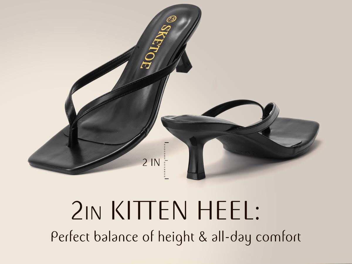 Black Kitten Heels for Women  Square Toe Heel Sandals Wide Width sandals Trendy Heels for Women 2026  Flip Flop Heels  Thong Sandal heels Comfortable Summer 2 Inch Heels Sandals  Thong Sandals for Beach Summer and Work &Daily Wear