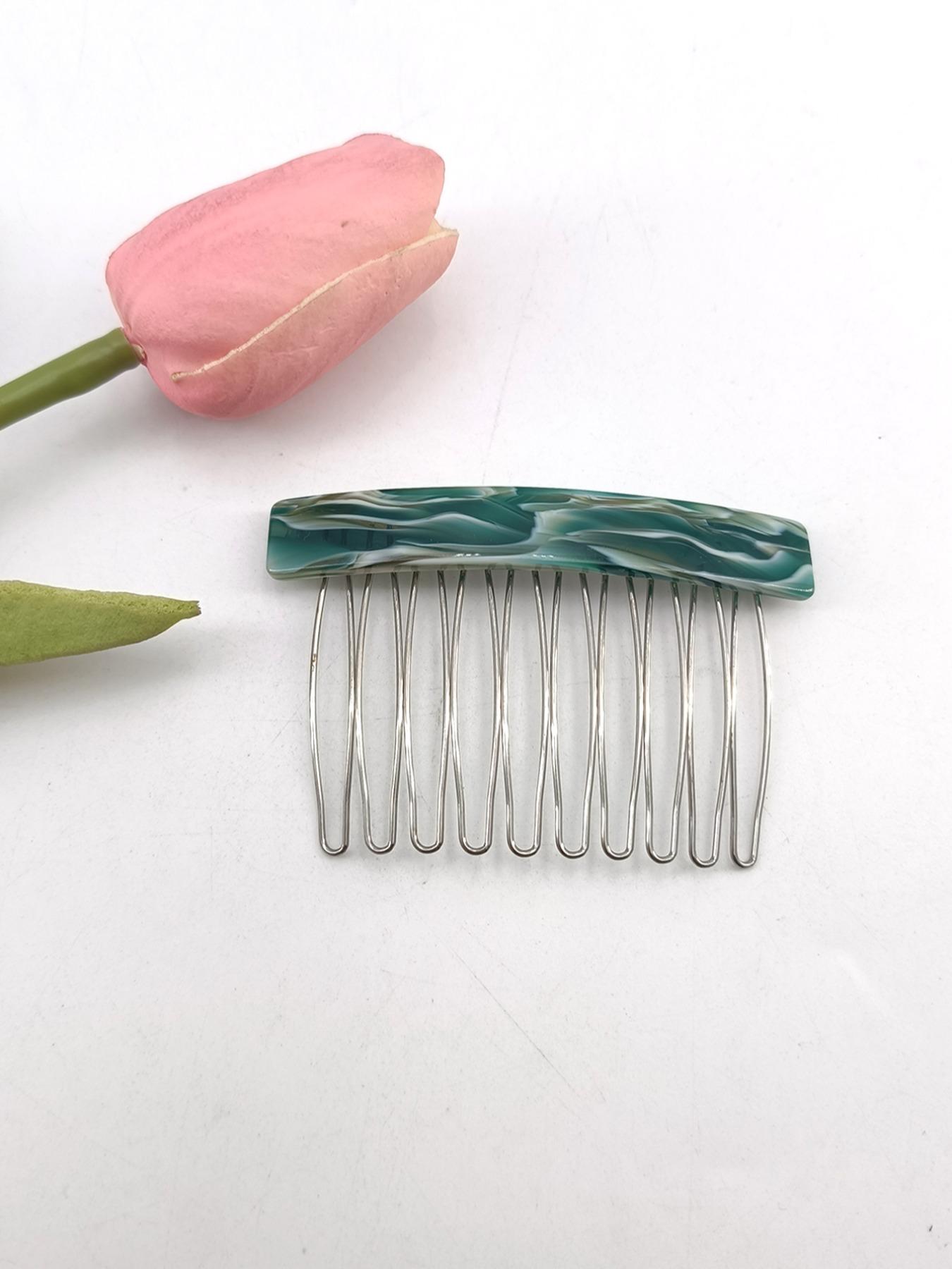 1PC 7.5cm Square 10-Tooth Acetate Hair Comb, Metal Material, Easy to Wear, Gentle on Hair, Vintage Elegant Style, Perfect for Daily Use
