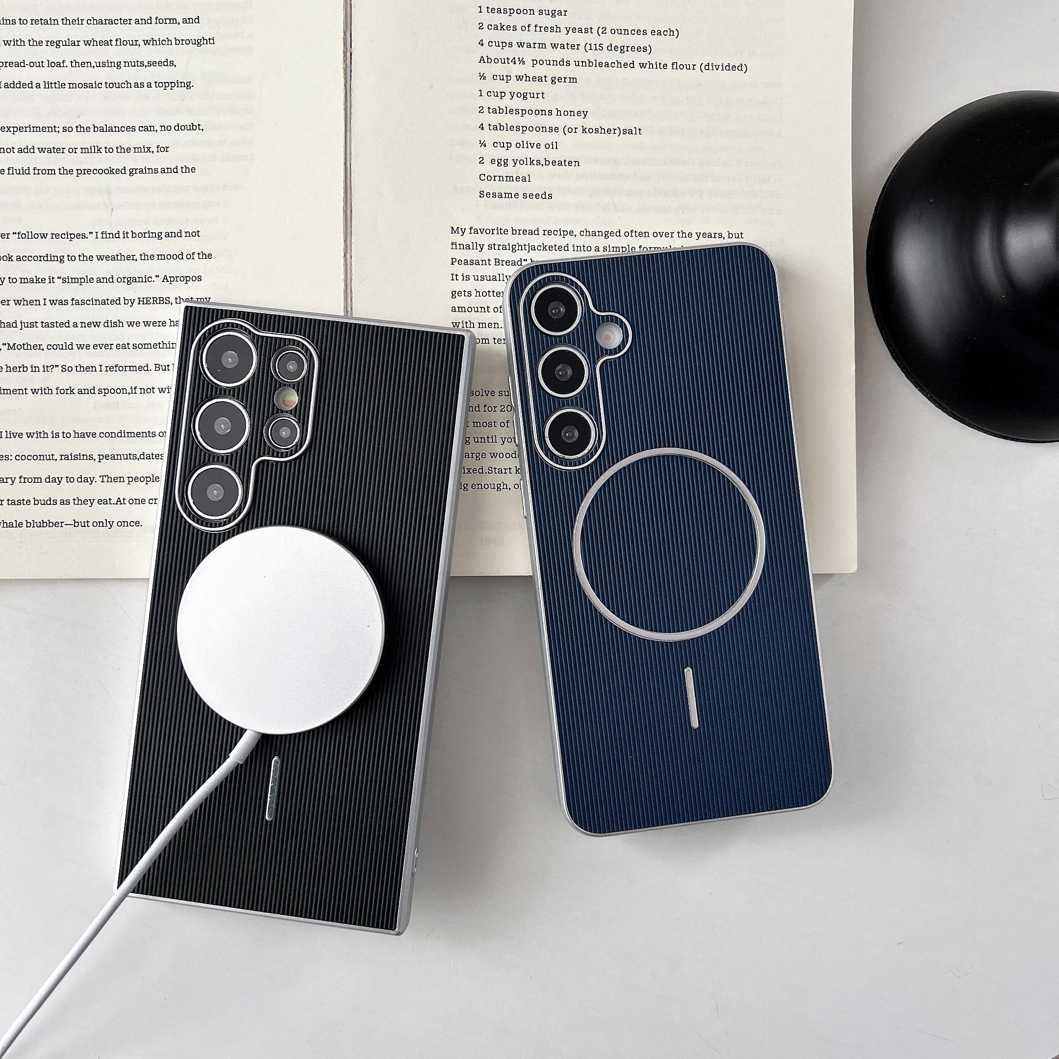 Electroplated Silver Vertical Stripe Magnetic Phone Case, Shockproof Samsung Galaxy S26/s25/s24 Series, Unisex Gift Idea