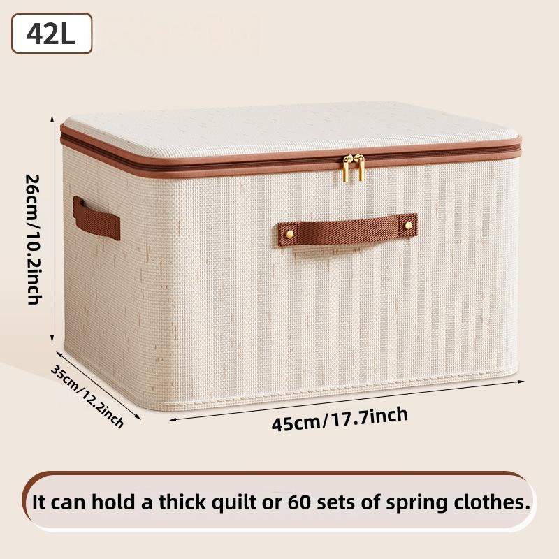 Large Capacity Cotton Linen Storage Box with Zipper, Multi-Functional Organizer for Clothes Bedding Bedroom Closet Office Car Trunk, Clothes Storage Organiser