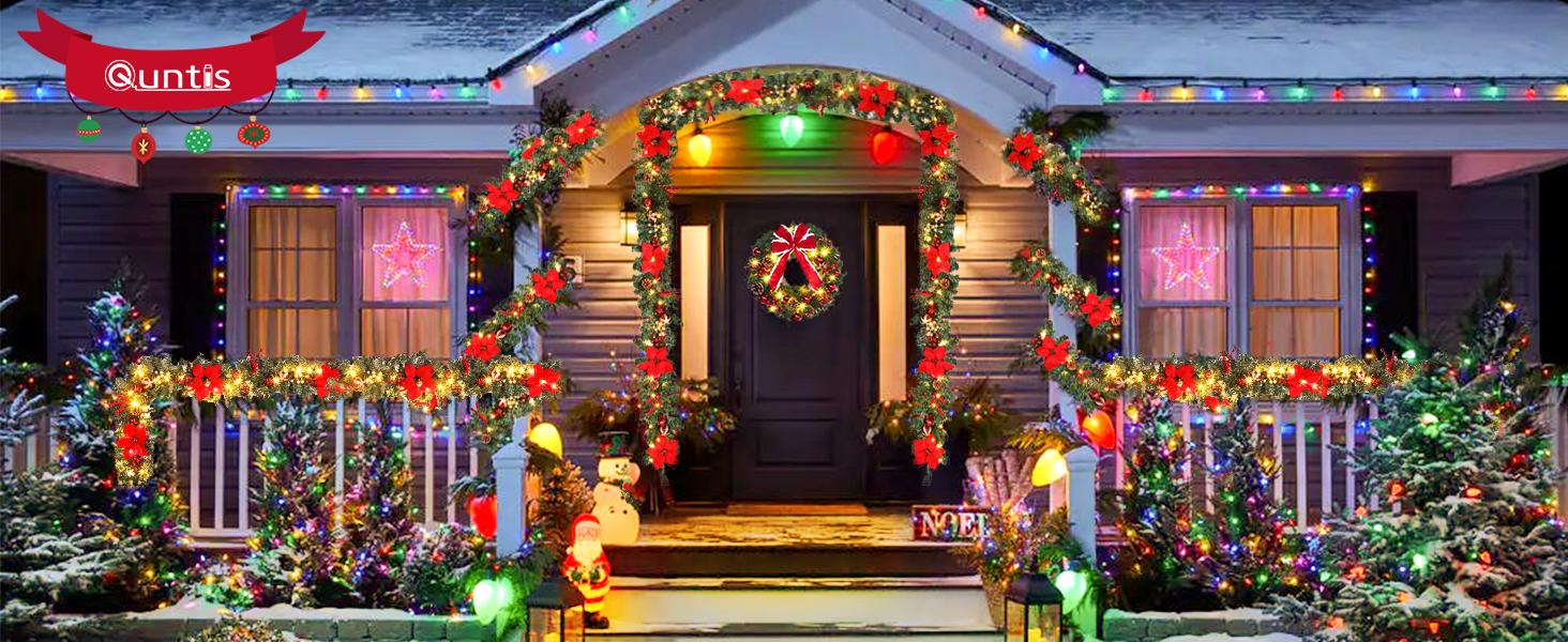 Christmas Wreath Light 16 Inch Christmas Front Door Wreath with Festive Holidays Decor for Indoor & Outdoor Fireplace Window Decor Ornaments Decoration Artificial Christmas Wreath for Front Door, Window, Fireplaces