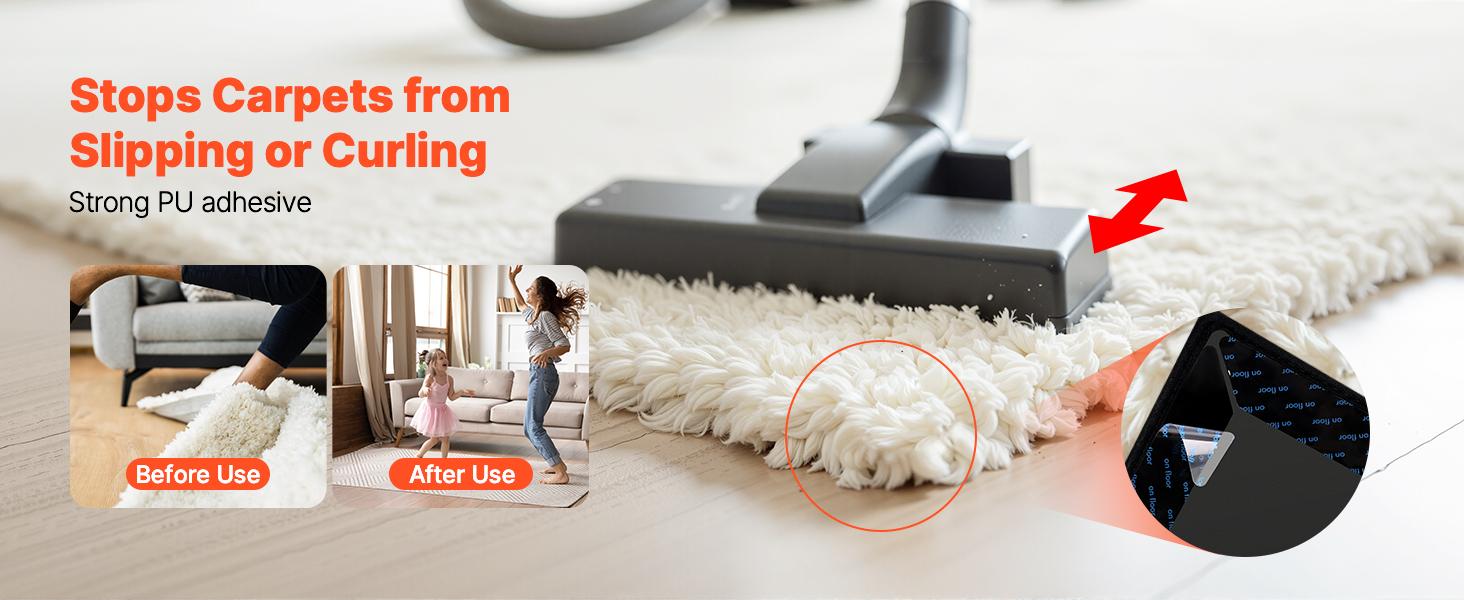 VEVOR Rug Gripper, 12 PCS, Strong Adhesive and Residue-Free, Double Sided Non-Slip Carpet Stickers for Area Rugs, Keep Corners from Curling and Bunching, for Holding Rugs in Place on Hardwood Floors