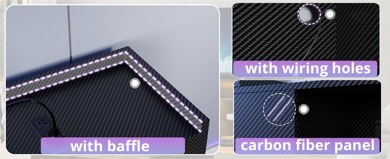 IRONCK Entertainment Center with Storage, Tall TV Stand W/Power Outlet, LED Gaming TV Cabinet for PS5, Black TV Stand with Carbon Fiber