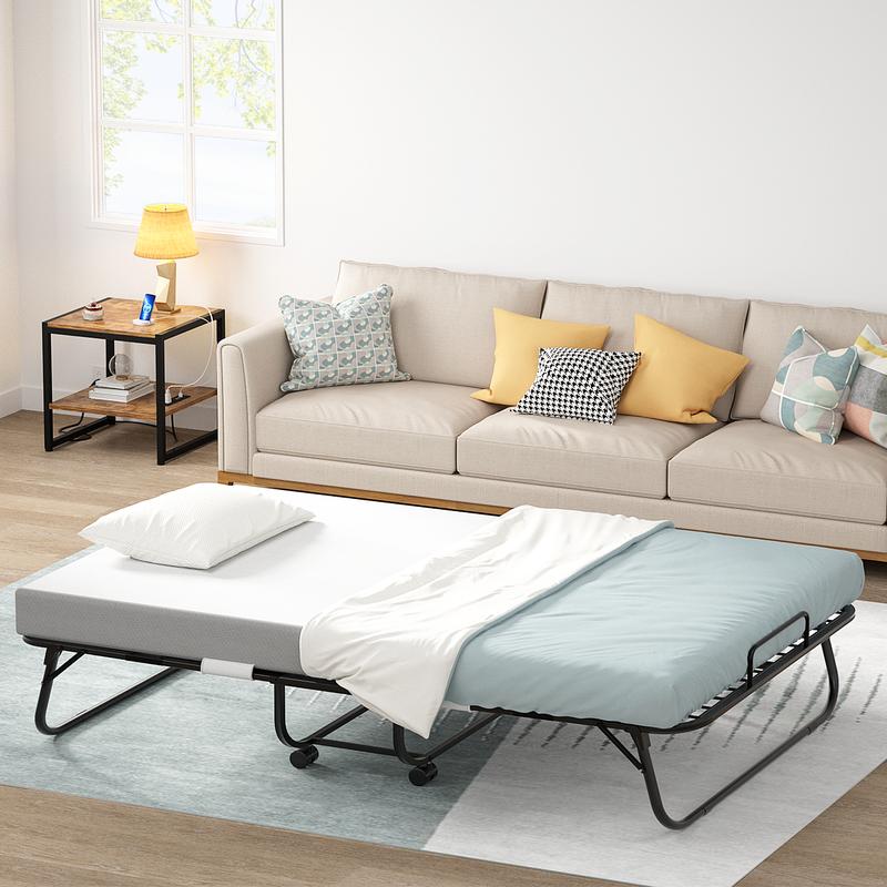 Folding Bed with Mattress, Portable Foldable Bed with Storage Cover, Rollaway Bed for Adults with Memory Foam Mattress and Metal Frame