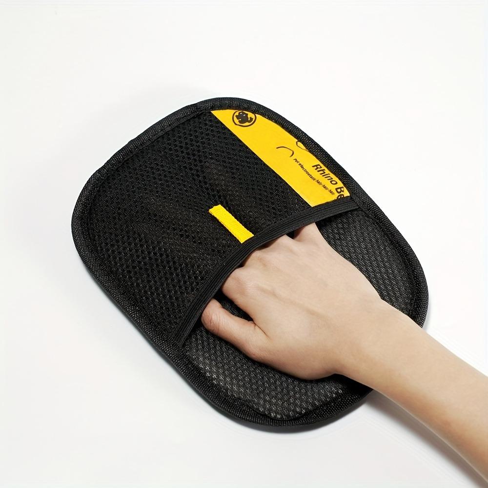 Upgraded large-sized pet static hair removal gloves | Black cat grooming gloves with yellow accents, efficiently removing hair and fuzz