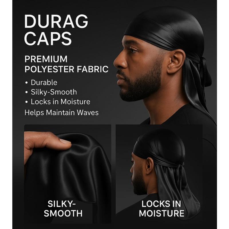3pcs Premium Durag Pack for Men, Silky Doo Rag for 360 540 720 Waves