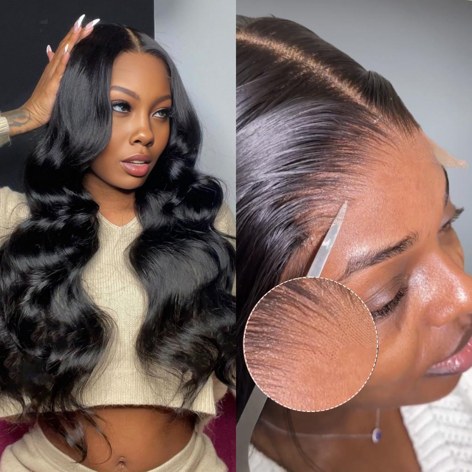 Bling Hair Body Wave 5x5 HD Lace Ready to Go Glueless Wigs Human Hair Easy Wear Pre Plucked Pre Cut Pre Bleached 6x4 Lace Closure Wigs 180% Density Long Wavy for Black Women Natural Color with Baby Hair For Black Women