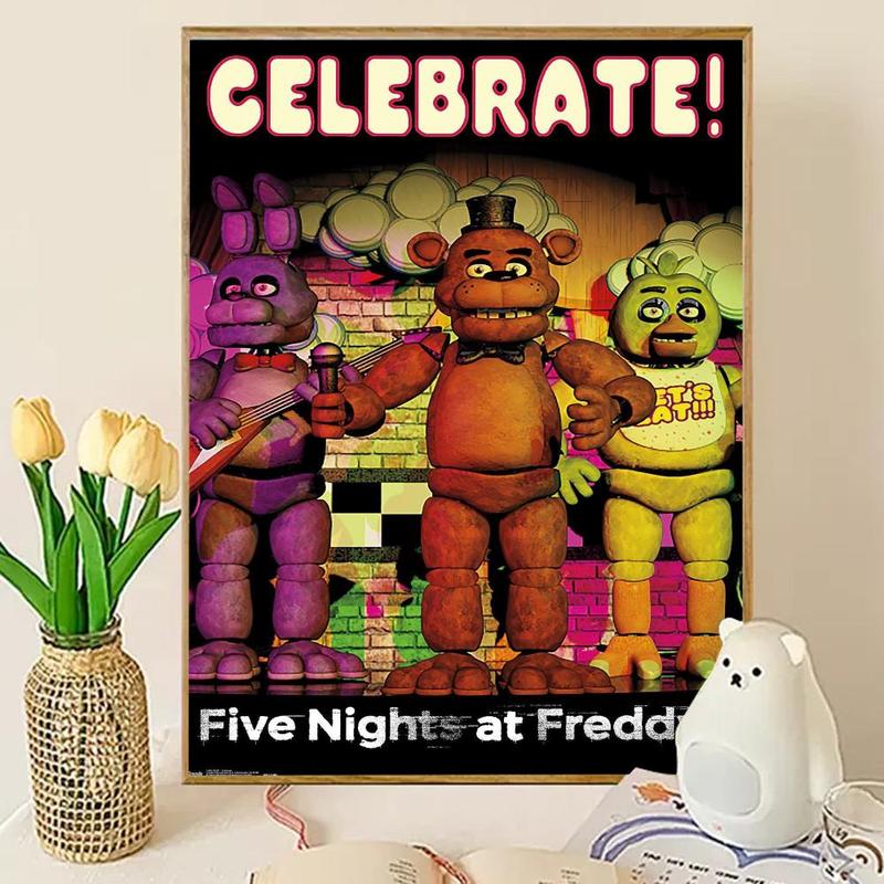 Five N-nights at Freddy's Poster Sticky Wall Art Printing Waterproof Modern Aesthetic Home Living Bedroom Decor Trendy Room Decoration Gift Durable High Quality
