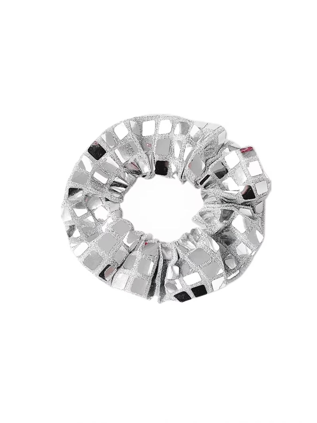 New Mirror Square Rhinestone Hair Ties for Women, High Elasticity Ponytail Holders, Casual All Seasons Hair Accessories, Pack of 5