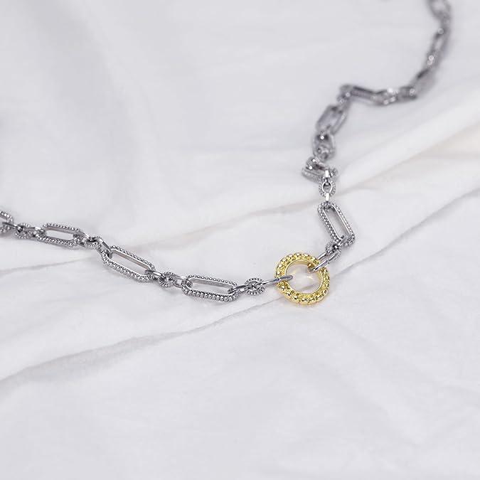 Aprilery Two-Tone Cable Chain Necklace – Designer-Inspired Twisted Rope Oval Link Statement Necklace for Women Chunky Elegant