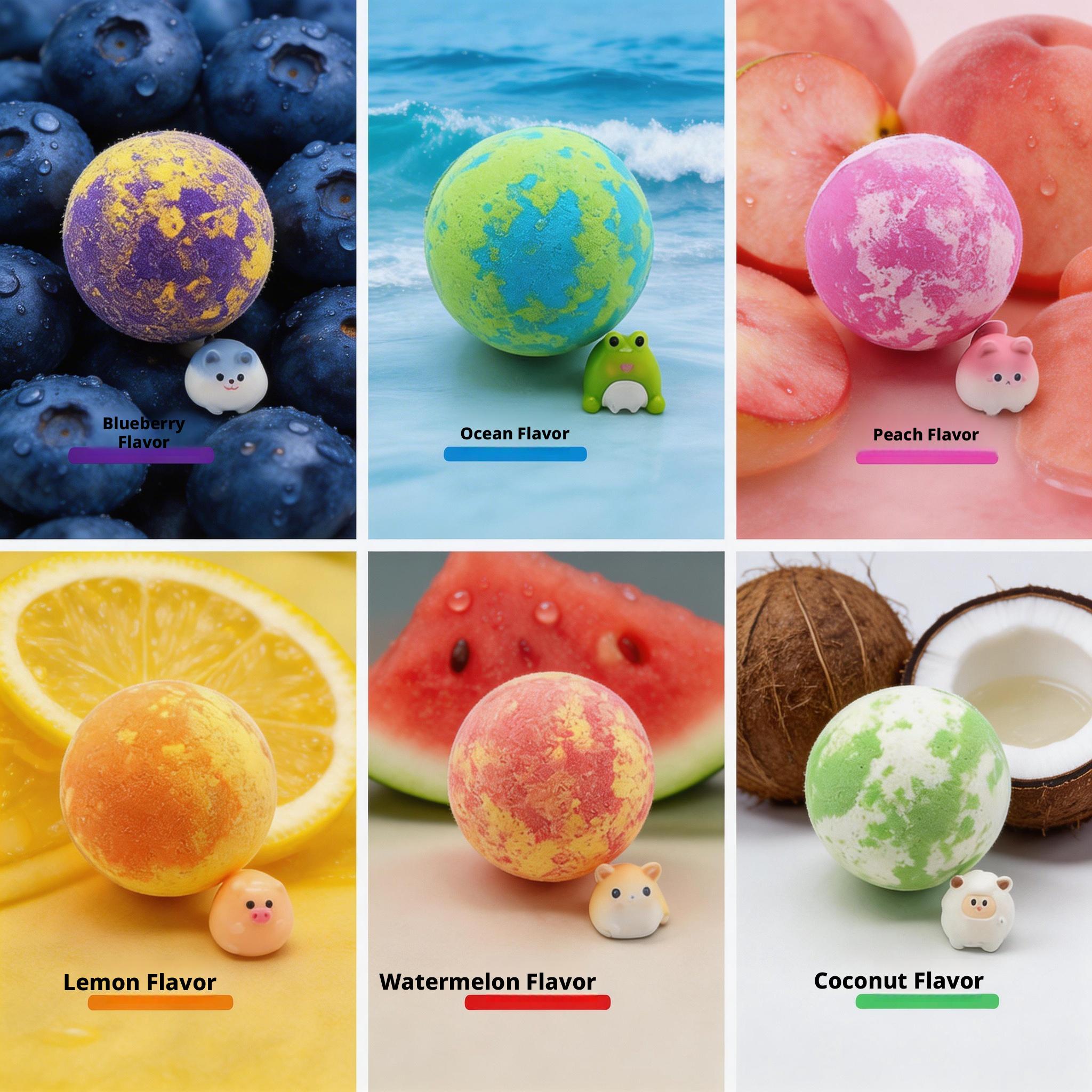 6pcs Bath Bombs Toy, Gentle Cleansing & Moisturizing, Relaxing Bubble Bath Balls, Baby Bath Time Fun, Stress Relief, Skin Care
