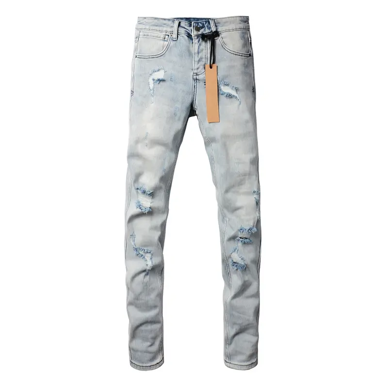 Men's Vintage School-Style Washed Distressed Ripped Slim Fit Casual Comfy Denim Trousers - Stretch, High-Quality, Below Knee Leisure Jeans with Pocket, All Season