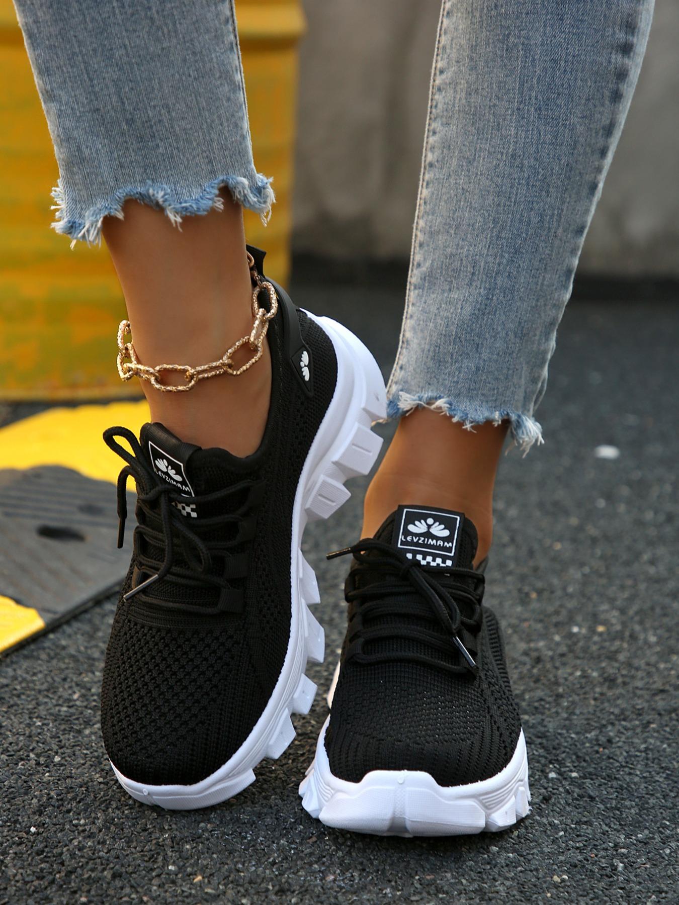 Women's Fashionable Lace Up Front Platform Sneakers, Casual Comfortable Breathable Sports Shoes, Female All-match Round Toe Chunky Sneakers for Daily Life, Thick Soled Sneakers