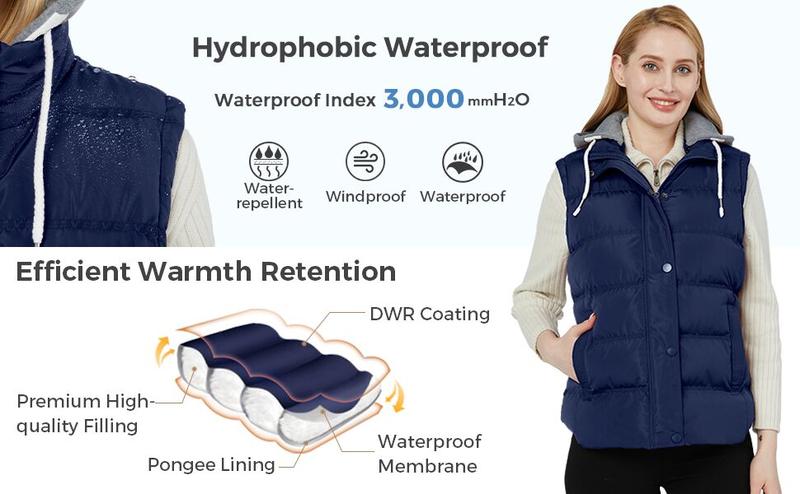 Women's Quilted Puffer Vest Thicken Warm Winter Coat with Removable Hood Womenswear Tops Comfort Hoodie Lady fall coat Basic Casual Women's Quilted Puffer Vest Thicken Warm Winter Coat with Removable Hood Womenswear Tops Comfort Hoodie Lady fall coat Basic Casual