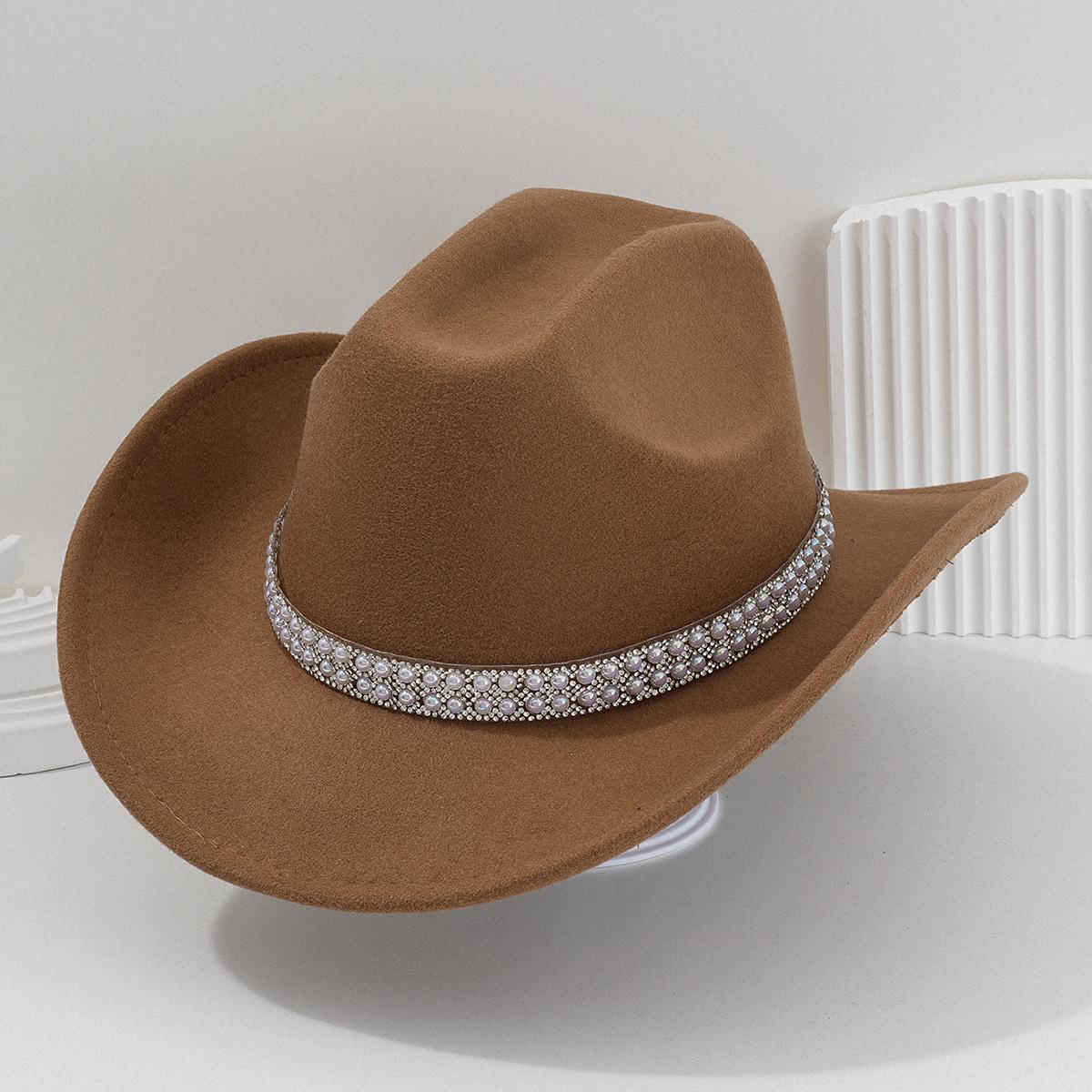 Ladies' gender-neutral western cowboy hat, stylish hat, classic cowboy hat, round pearl with rhinestone gem accessories hat, foreign trade bridal top hatSpeedy Smarts