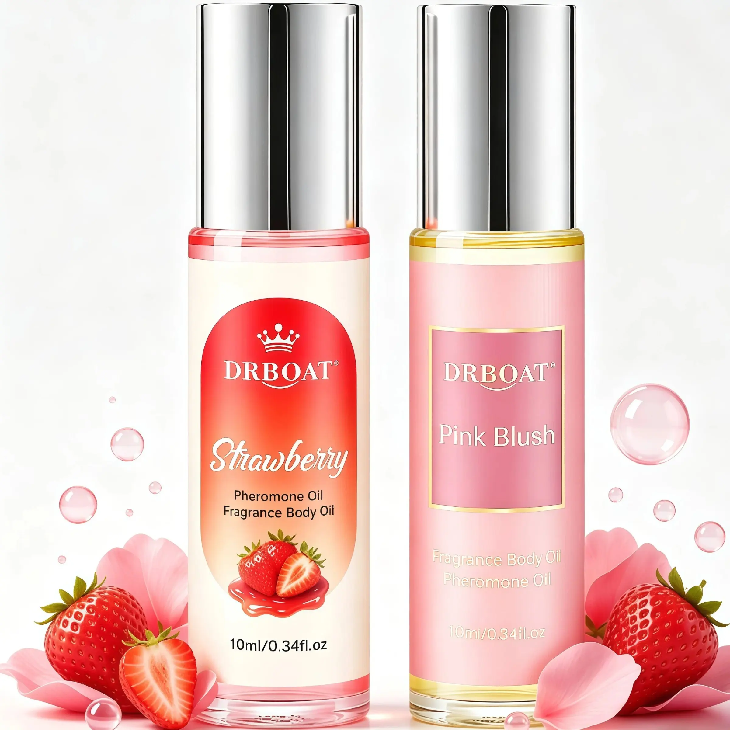 Perfume Oil Set with Strawberry- 10ml×2 Roll-On | Long Lasting Pheromone Oil for Men & Woman | Fruity Notes Eau De Toilette | Enchanting Fragrance | Faux Natural Body Scent Fragrance Oil, For Holiday Gifting and Everyday Use; Guaranteed to Captivate