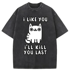 Vintage washed T-shirt of cats and human love-hate, funny meme cats, fashion shirt, unisex, men's clothing, women's clothing, summer, gift for boyfriend, gift for girlfriend patterned T-shirt women tshirt oversized