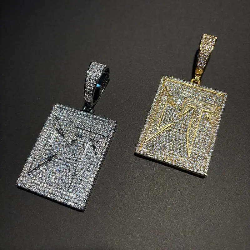 Copper Plated 5A+ Square Zirconia Hip Hop "CT" Bubble Letter Pendant Necklace Jewelry For Men and Women