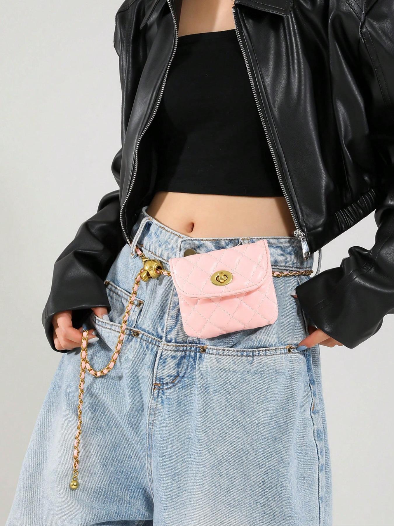 Women's Elegant  Quilted Design Chain Belt Bag,  Style Fashionable Pu Leather Fanny Pack for Daily Used, Casual Trendy Versatile High-quality Daily Commuting Bag