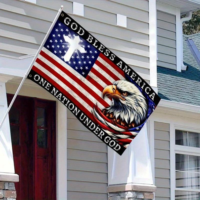 God Bless America One Nation Under God Flag, Bald Eagle  American Patriotic Flag, Polyester  USA Flag with 2 Grommets for Indoor Outdoor Yard Home Decor