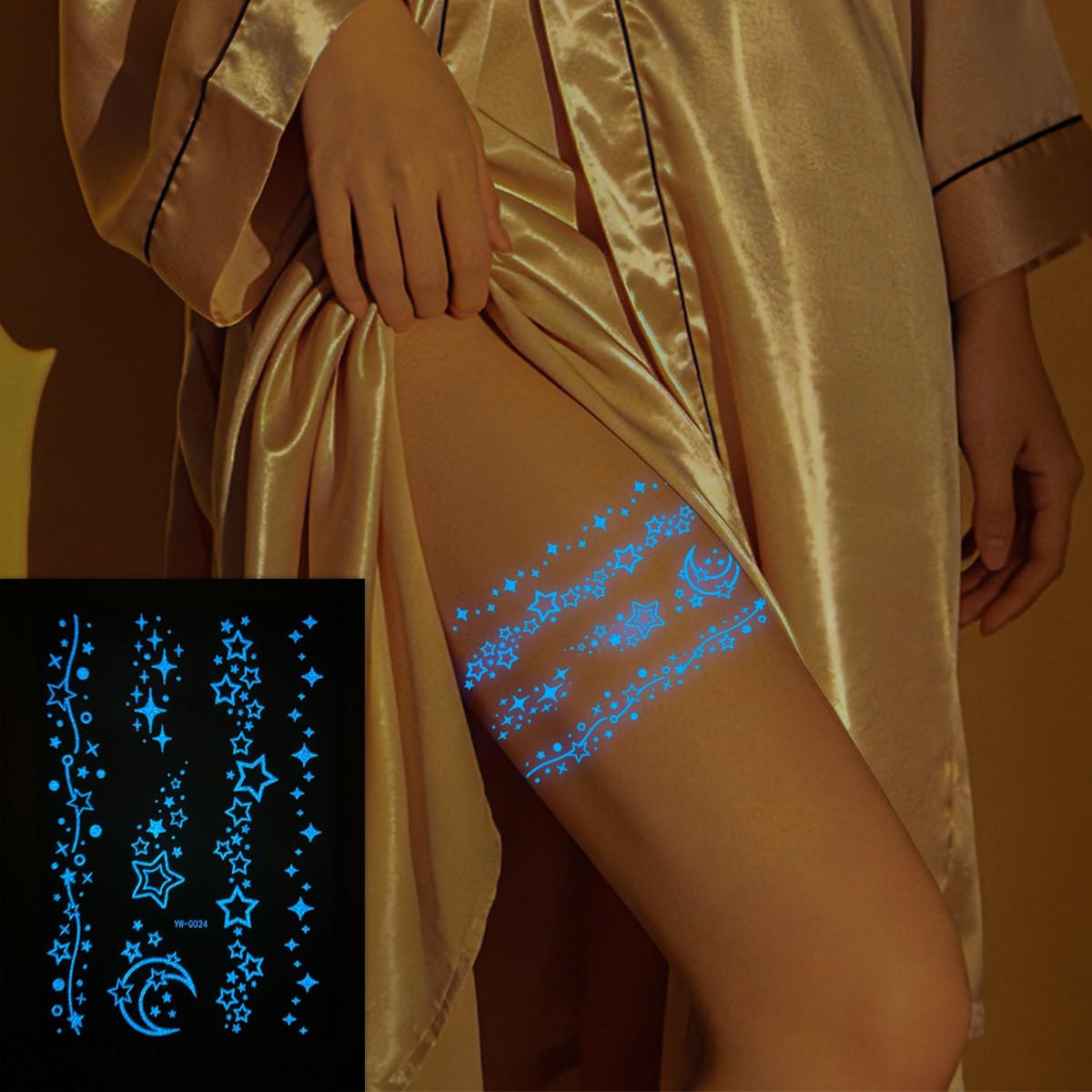 2 Sheets Glow in the Dark Star & Moon Temporary Tattoos, Easy to Apply, Ideal for Vacations, Parties, Daily Wear, Atmospheric Exotic Looks