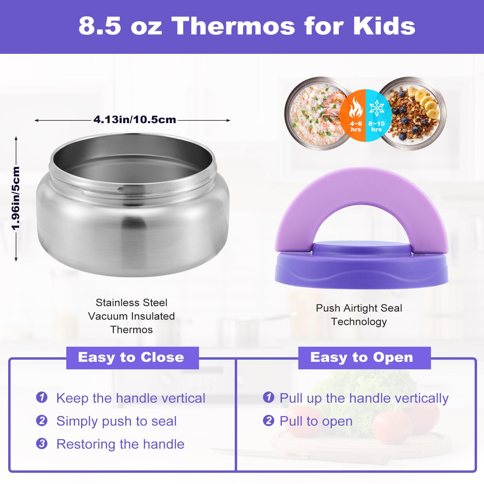Bento Lunch Box Set for Kids🍗🥦🍓🍰🍲 with 9.5 oz Soup Thermo, Leak-Proof Lunch Containers with 4 Compartment, Kids Thermo Hot Food Jar ，BPA Free ， Utensils for Girl Boy School, Microwave Dishwasher Safe