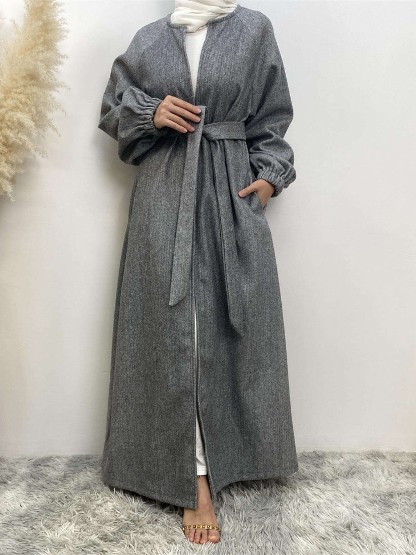 Fashion Slim Fit Muslim Cardigan, Long Sleeve European Style Jacket with Pockets, Casual Fall & Winter Wear for Women, Cover Up Cardigan Fashion Slim Fit Muslim Cardigan, Long Sleeve European Style Jacket with Pockets, Casual Fall & Winter Wear for Women, Cover Up Cardigan