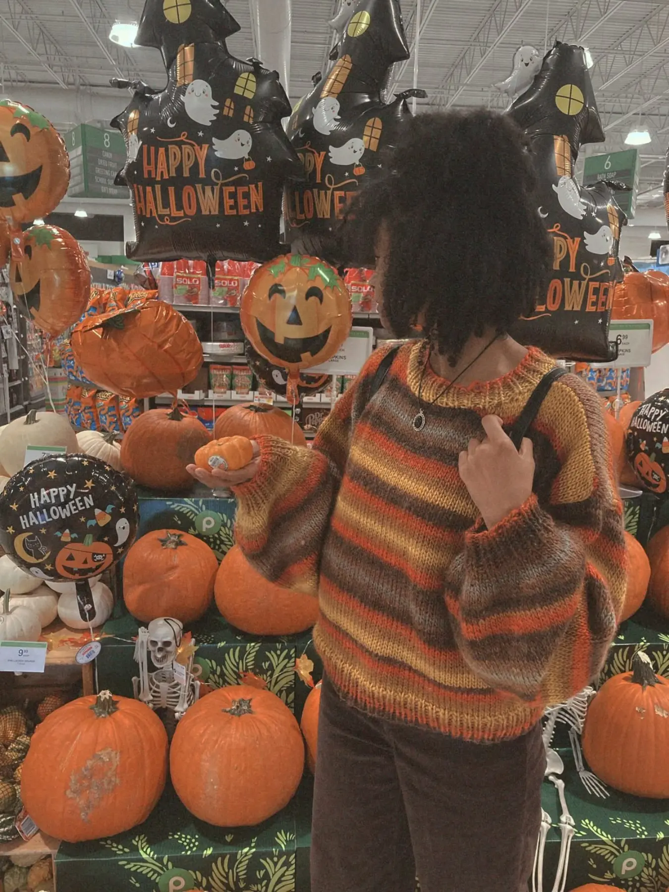 American Vintage Pumpkin Color Gradient Striped Pullover Knitwear, Round Neck Drop Shoulder Wide Sleeve Autumn Sweater, Cozy Fall Fashion
