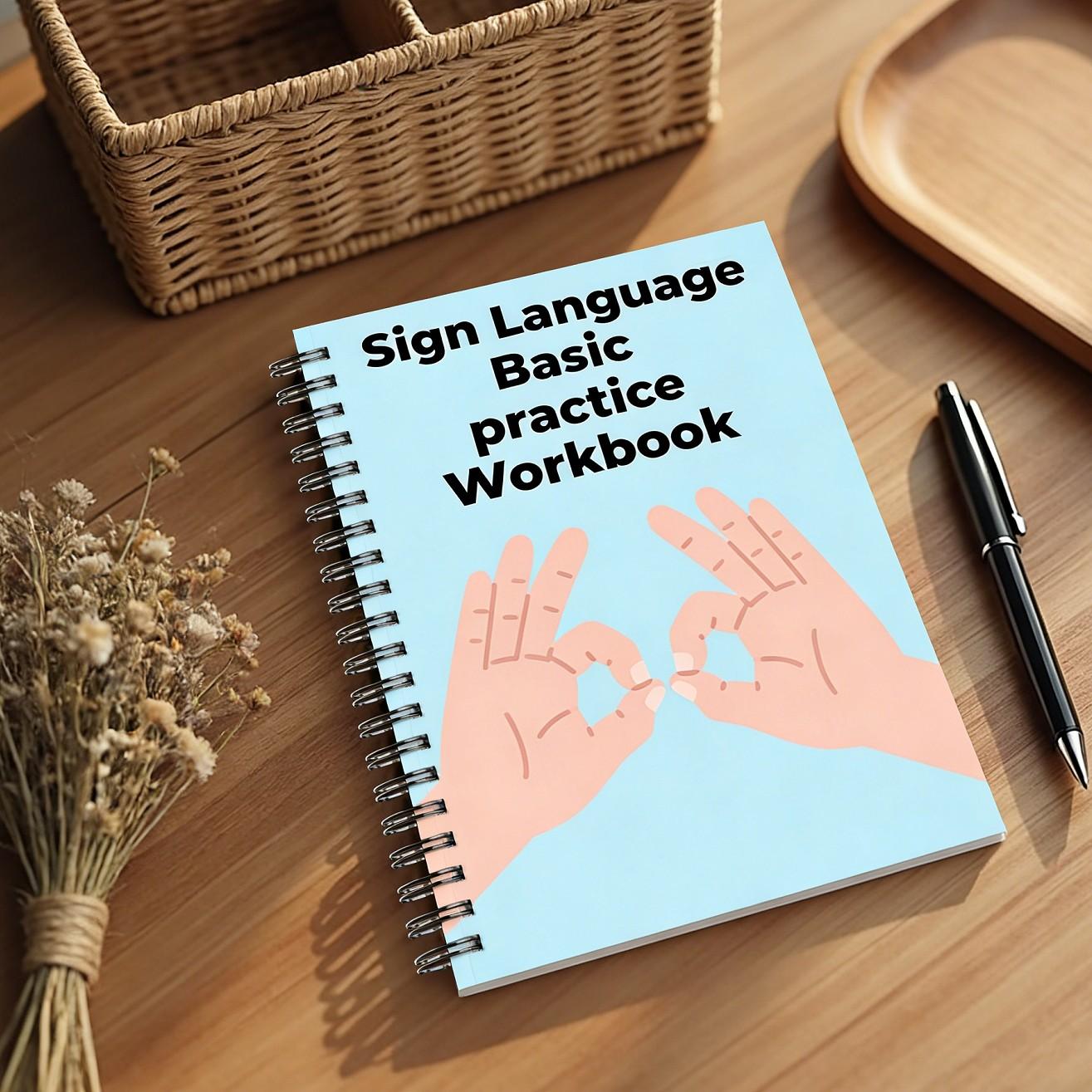 Sign Language Basic Practice Book, Asl Alphabet & Theme Vocabulary Training, Rich Illustrations & Pages, Standard Size 21x14 Cm