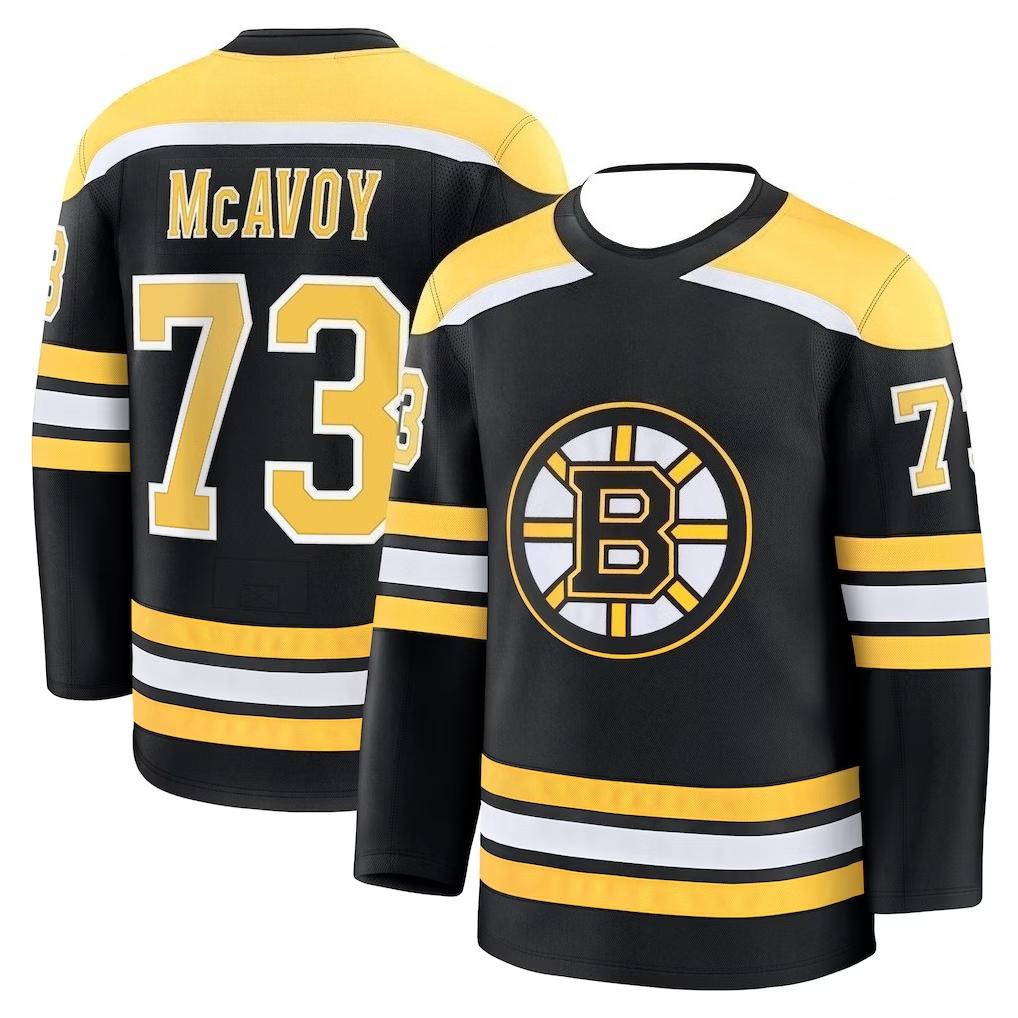 Hockey Jersey - Black with Yellow/White Accents "McAvoy 73" Classic "B" Logo 2026 New Racing-Style Long Sleeve T-Shirt|extreme Men's and Women's T-shirt Breathable Quick Drying Summer Casual Sports Fashion Top