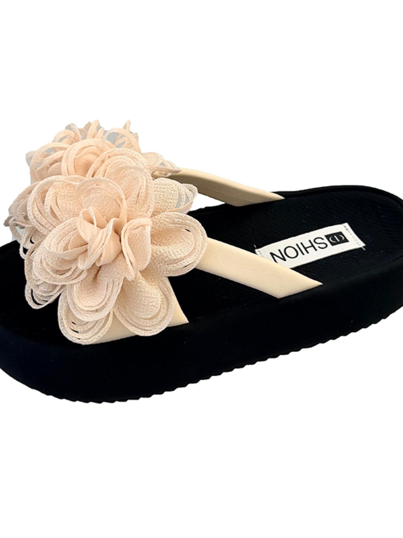 Handmade 3D Floral Decorative Shoes, Thick Sole Slip-Ons, Soft Fairy Style, Multiple Colors Available, Instantly Look Tall and Leggy