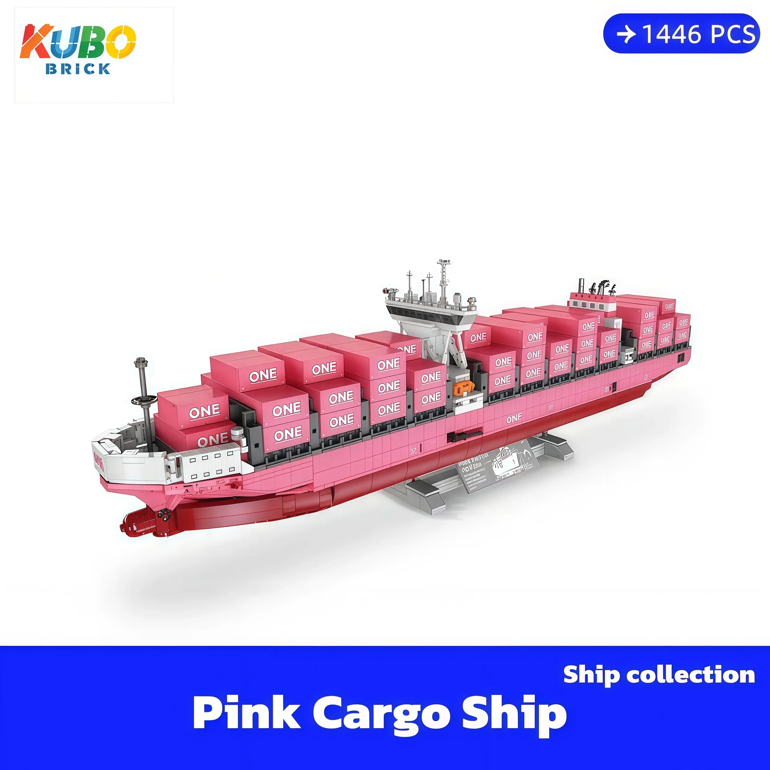 [KUBO-bricks](SHIP FREE) Pink Cargo Ship FREIGHTER CONTAINER SHIP Technic Ship Collection 1446 Pieces