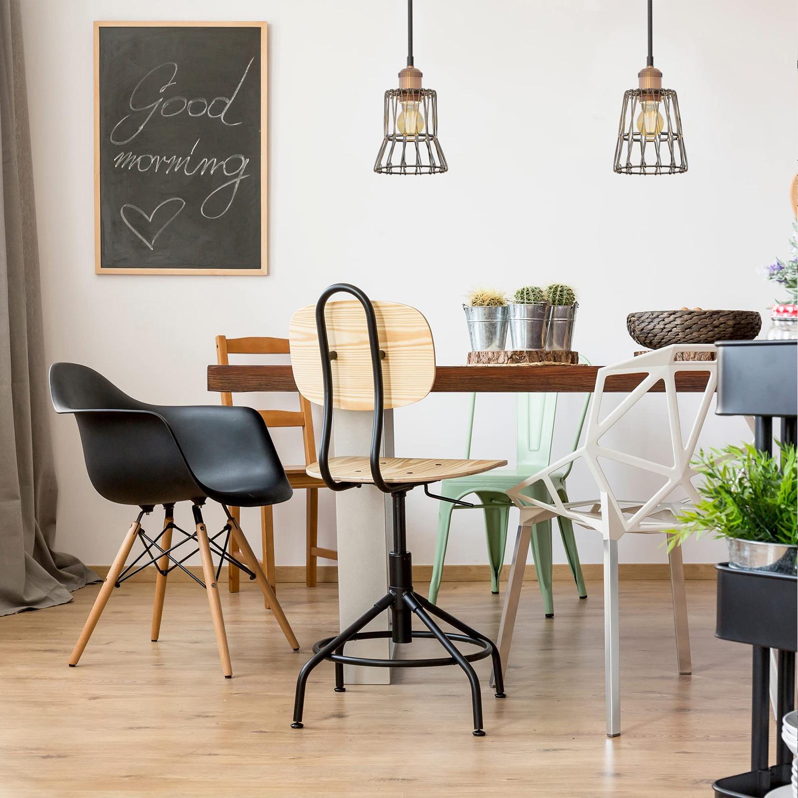 Serbasic Vintage Deformable Metal Cage Pendant Light E27 Base Adjustable Hanging Ceiling Fixture for Kitchen Living Room Dining Room Retro Industrial Style