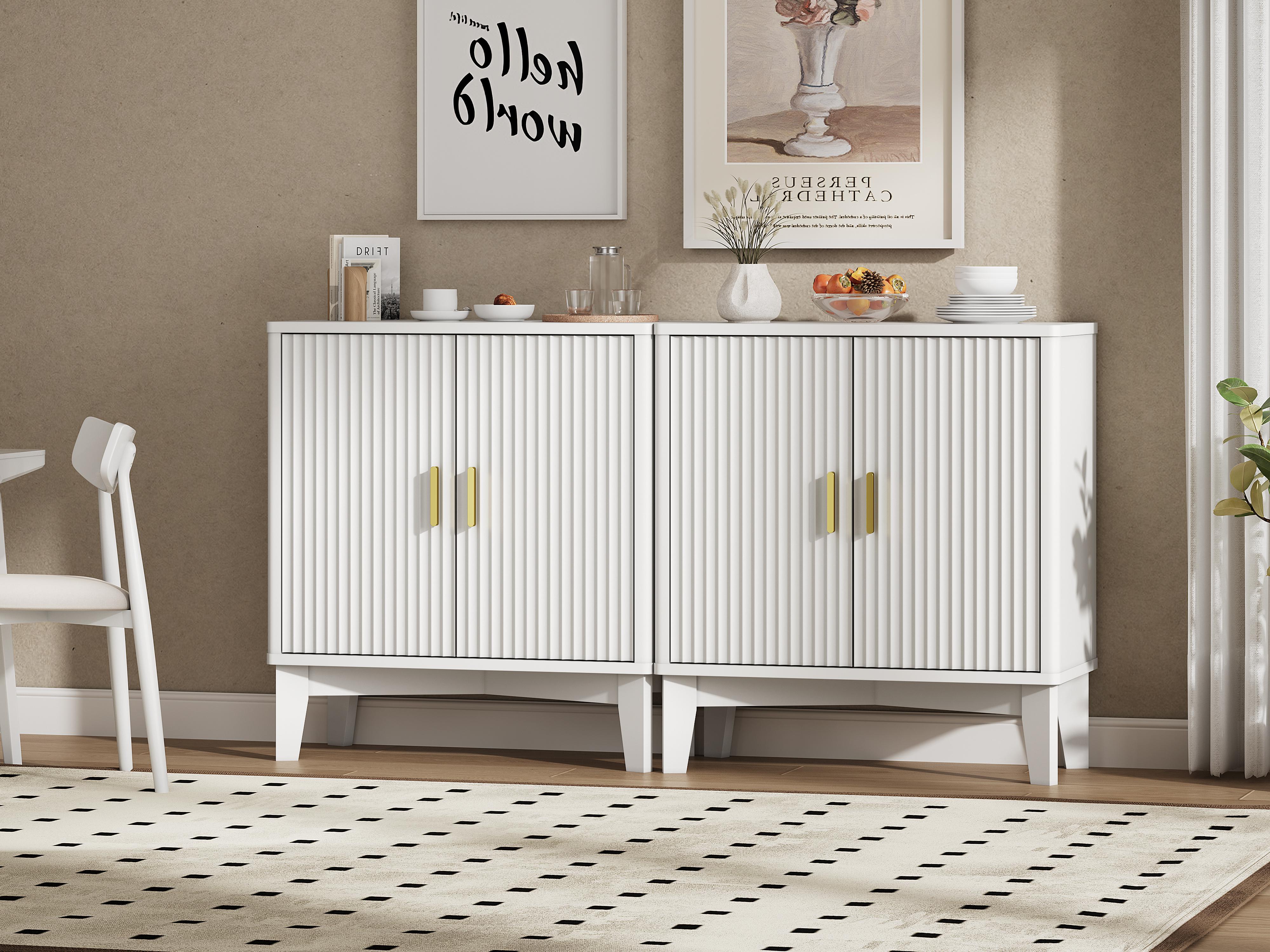 Storage Cabinet with Doors and Adjustable Shelf, Modern Fluted Sideboard Buffet Cabinet, Freestanding Coffee Bar for Kitchen, Pantry, Entryway, Living Room