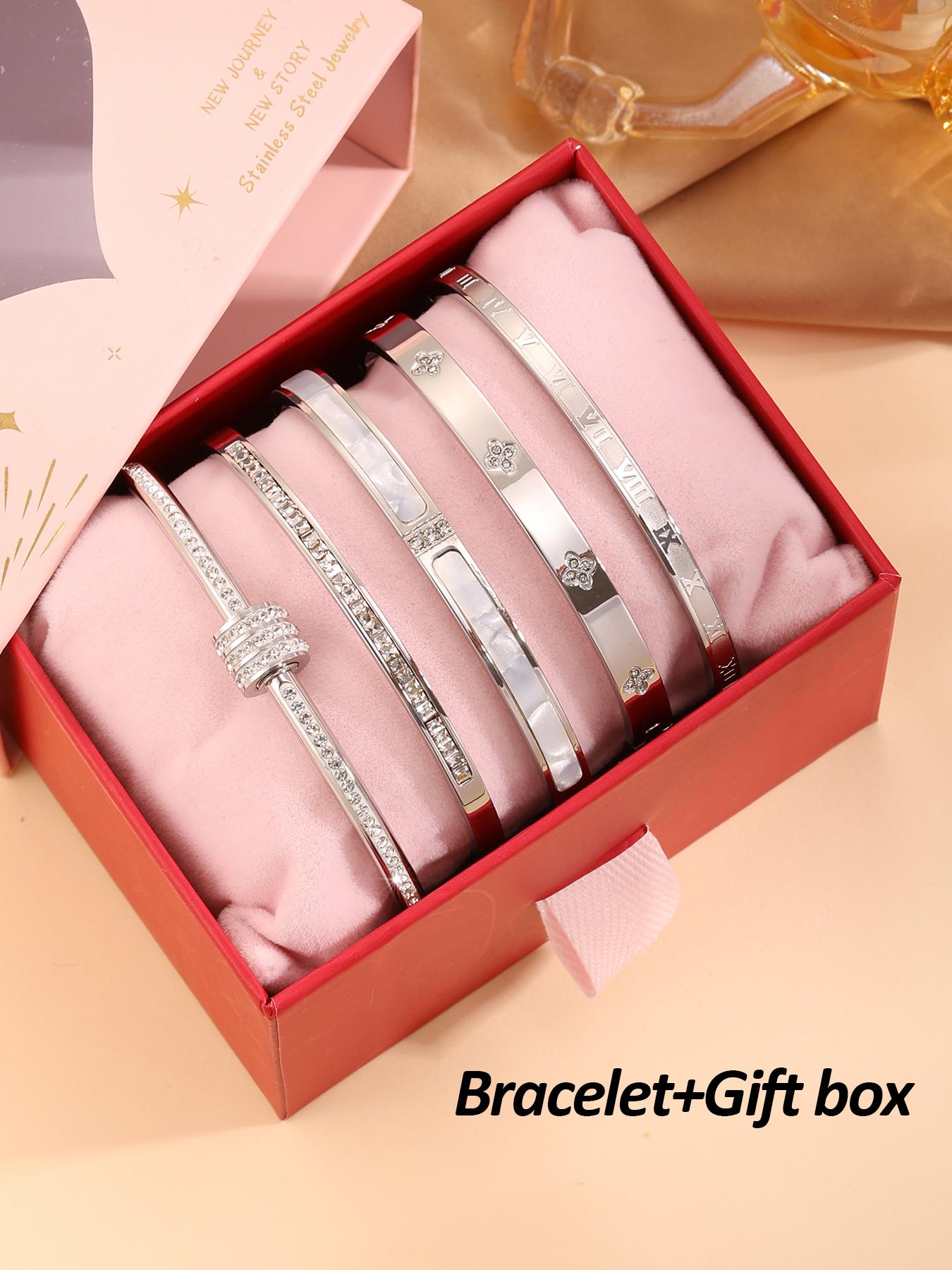5-piece Set Of Unisex's Elegant and Luxurious 304 Stainless Steel Bracelets with Gift Box, High-quality and Fashionable Items for Christmas Gift, Birthday Gift Box and Stackable Bracelets