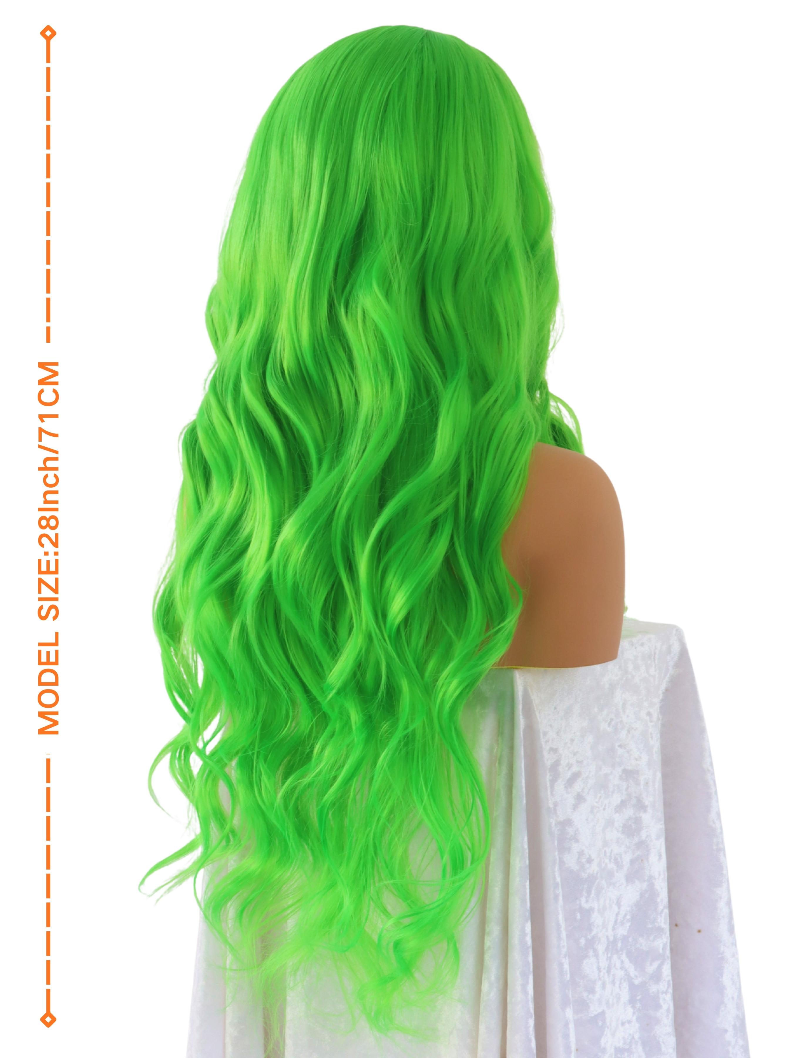 Neon Green Body Wave Wigs 13x4 HD Lace Front Wigs Pre-Plucked Hairline Synthetic Wig Concert Look Body Wave Wig Coachella Festival Look Lace Front Wigs for Women Party Cosplay Stage 28 Inch