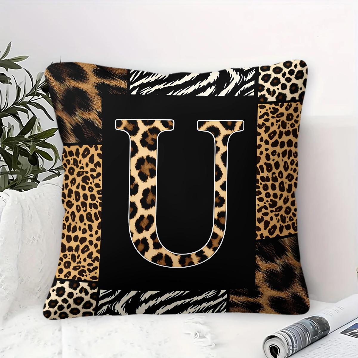 Boho Animal Print Letter Decorative Throw Pillow, Personalized Home Decor, All Season Use for Sofa Bay Window Cafe, With Pillow Insert, Ideal Housewarming Christmas Birthday Gift