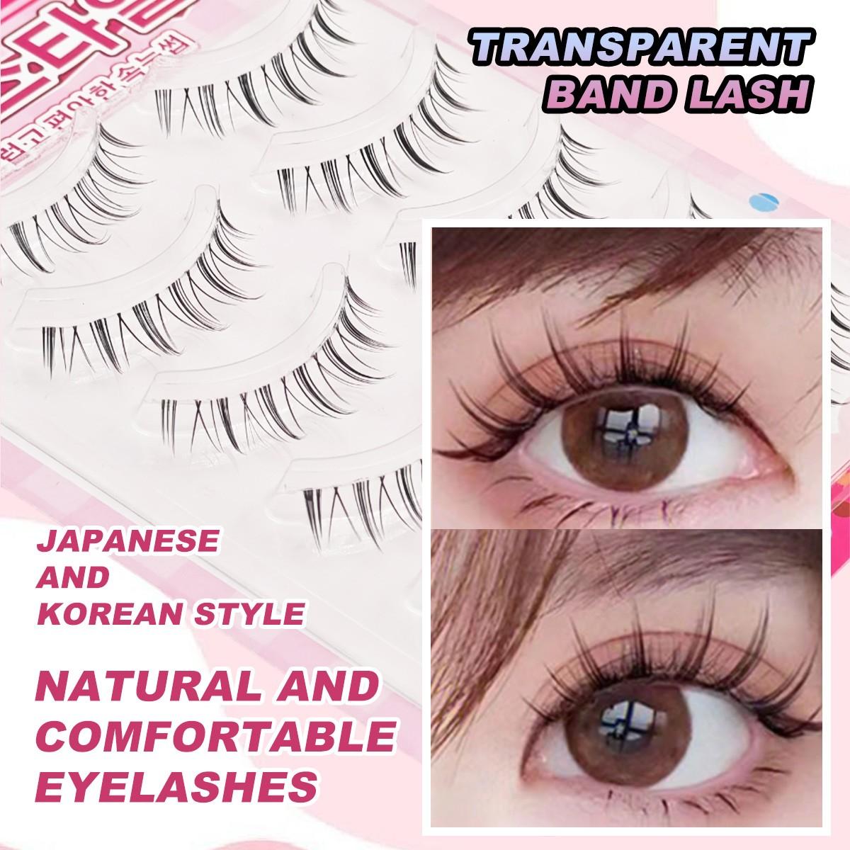5 Pairs Of Manga False Eyelashes Natural Long Anime Style Korean K-Pop Makeup Transparent With Spike Girl Idol False Eyelash Set Suitable For Daily, Date, Holiday, Party, Wedding, Goddess Makeup
