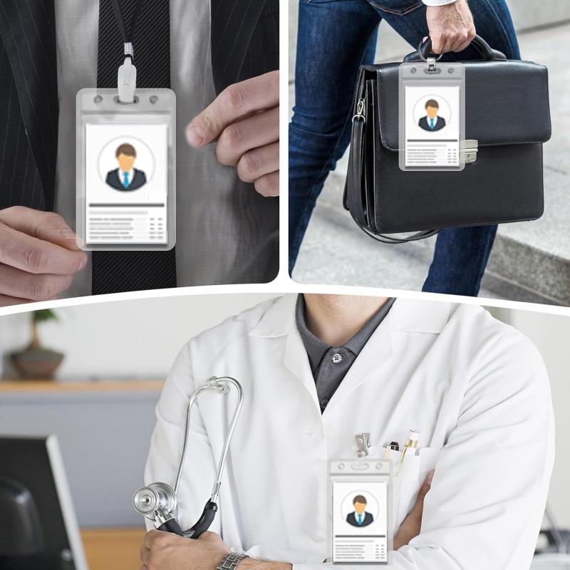 Name Badge Holders Clear Badge Sleeve Plastic Lanyard Sleeves for ID Holders (10 Pcs Vertical)