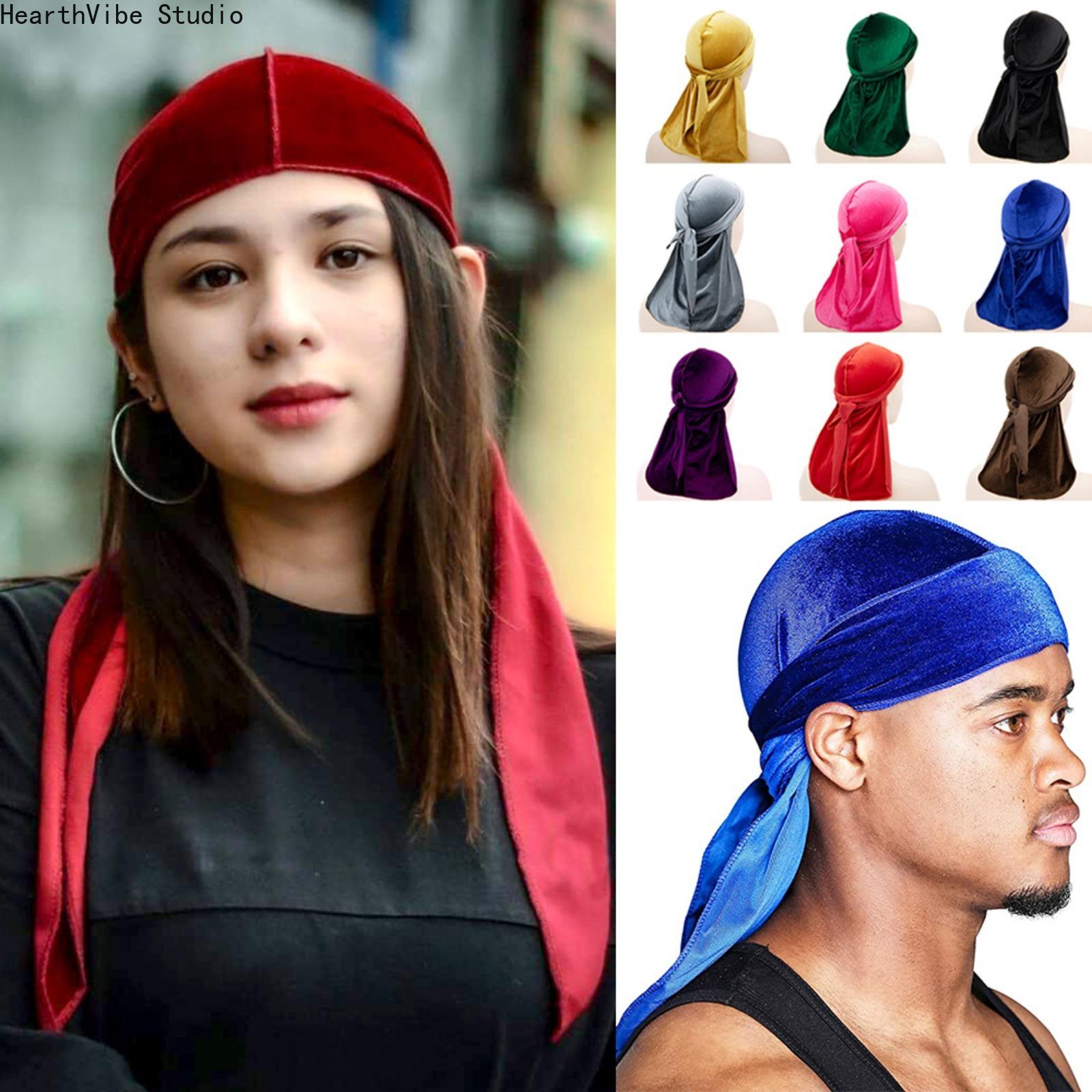 Premium Velvet Durag with Silk Satin Lining, Oversized 360 Wave Cap, 40-in Extra Long Tails, Adjustable Headwear, Hip Hop Wave Locking Unisex Streetwear Accessory for Men, Compression Headwear