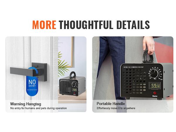 VEVOR Ozone Generator, 36000mg/h Ozone Machine Odor Remover, High Capacity Commercial/Industrial Ozone Generator Machine, Home Air Ionizers Deodorizer with 0-120 min Time Setting for Rooms, Cars, Pets