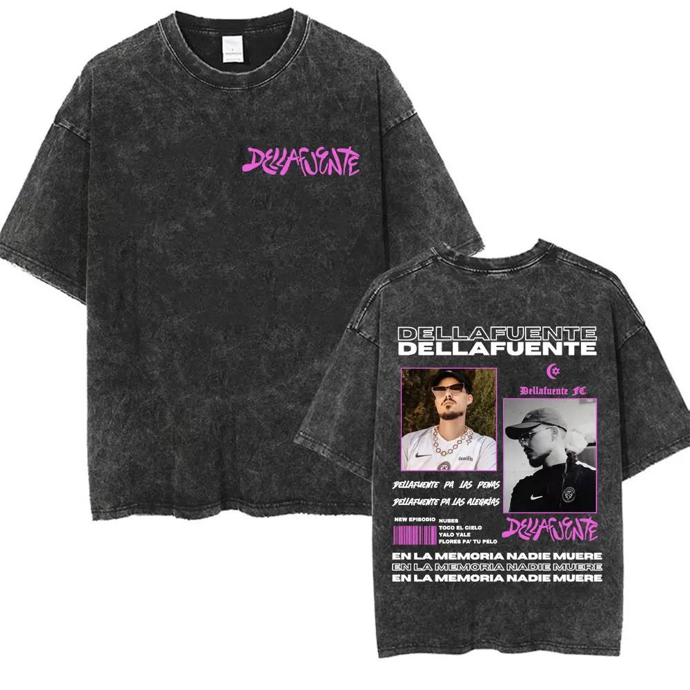 Rapper Dellafuente 2025 Tour Vintage Washed T-shirt Men Women Summer Fashion Short Sleeve T Shirt Oversized 100% Cotton T Shirts