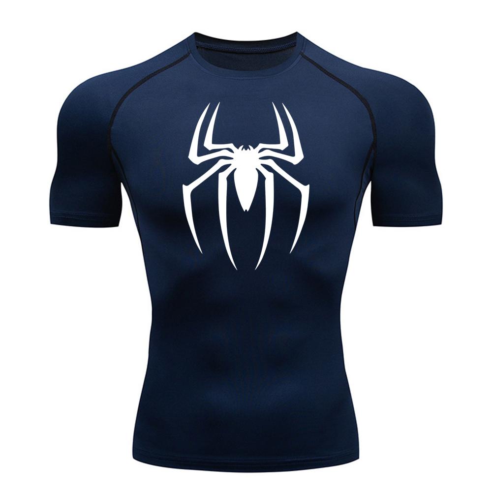 2025 Men's Spider Print Compression Shirt, Quick Dry T-Shirt, Gym Running Jersey, Breathable Short Sleeve, Spring, Summer, S-3XL