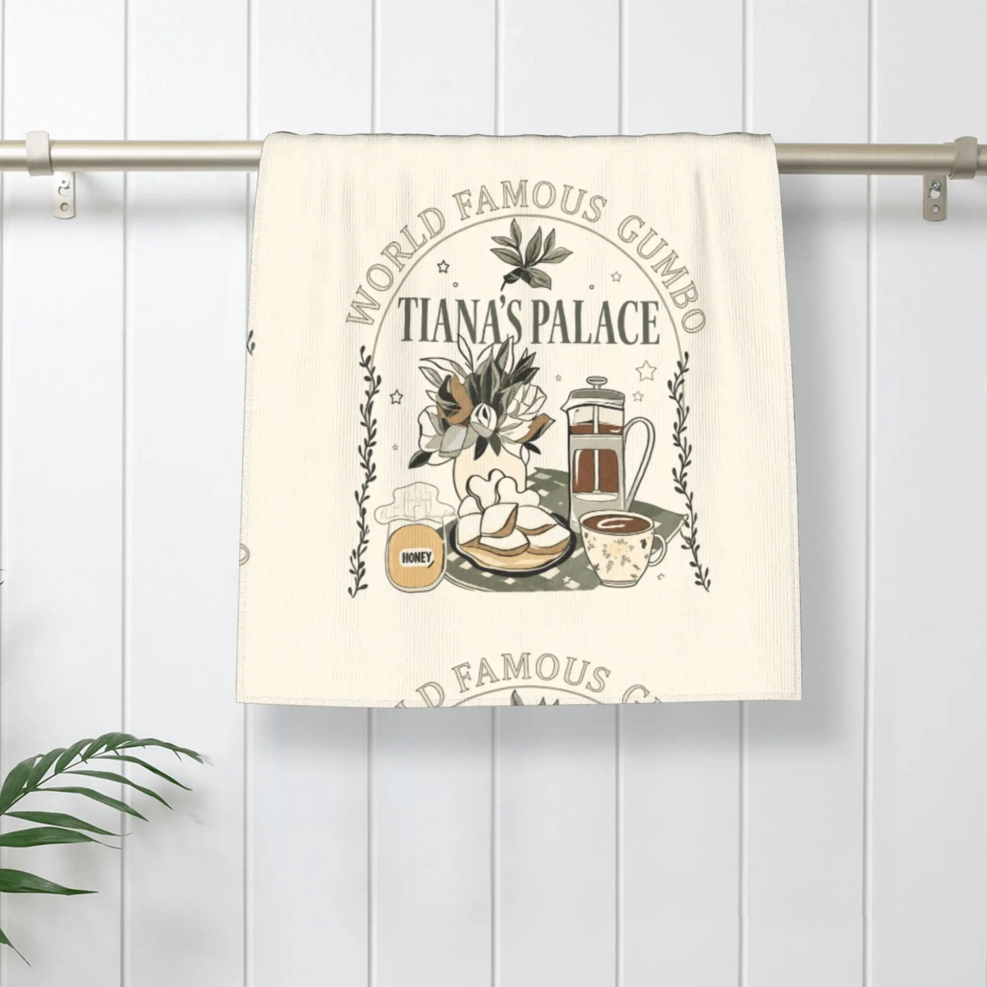 Tiana's Palace World Famous Gumbo Printed Microfiber Hand Towel - Soft Absorbent Polyester Cloth for Kitchen & Bathroom, Fade-Resistant Decorative Towel, 35x75cm