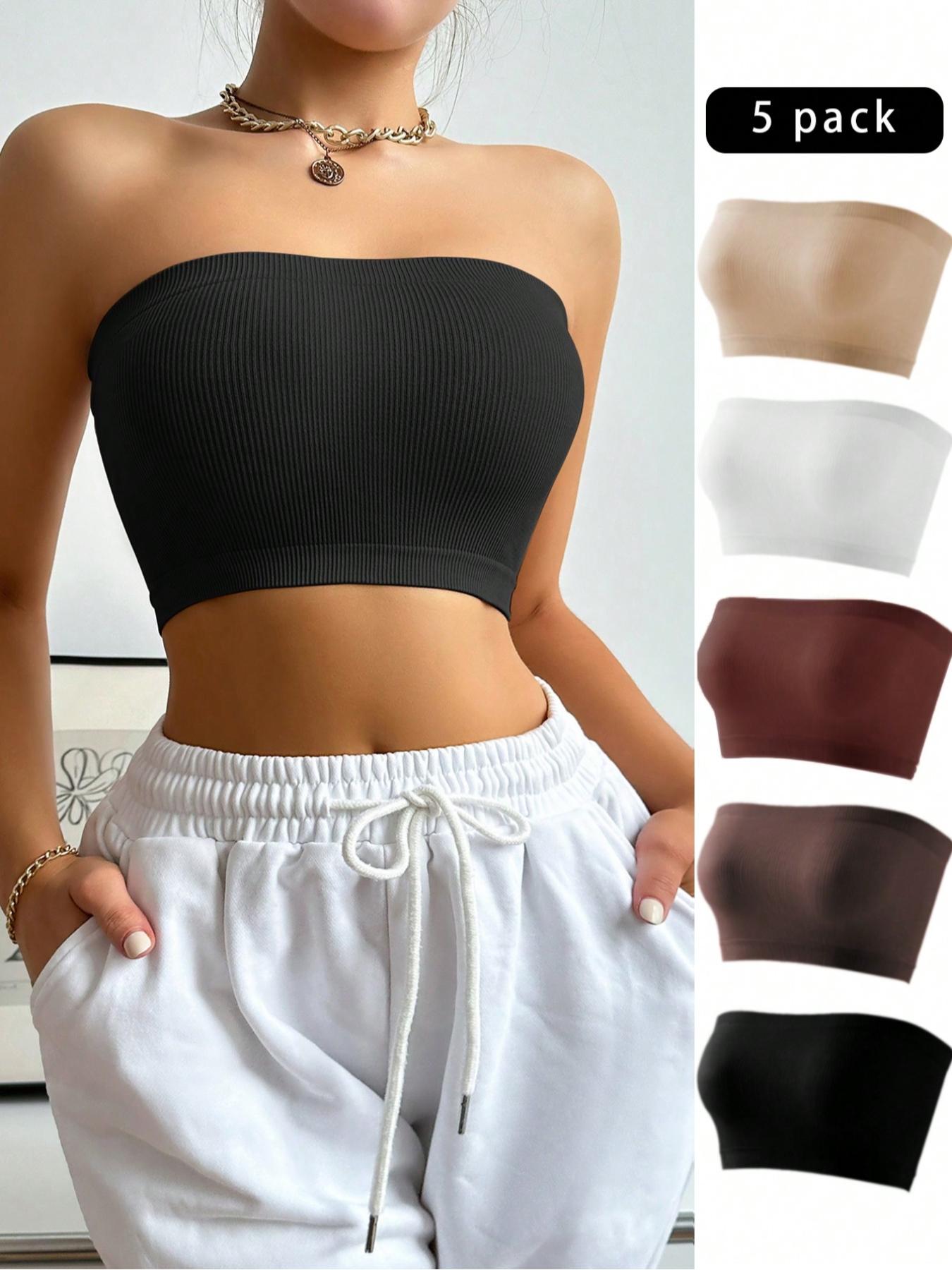 Women's Comfortable Ribbed Strapless Bra Set, 5-Pack Seamless Underwear for Daily Wear, Breathable & Soft Fabric