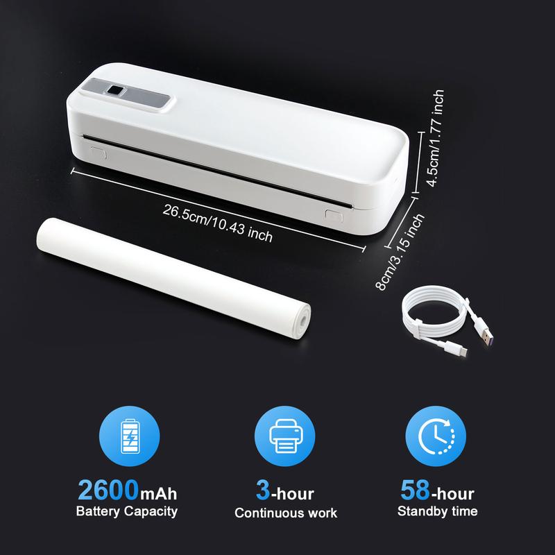 Portable Inkless Thermal Printer, Supports A4 Paper Size, Prints Resumes, Music Sheets, Exam Papers, Compatible with iOS & Laptops