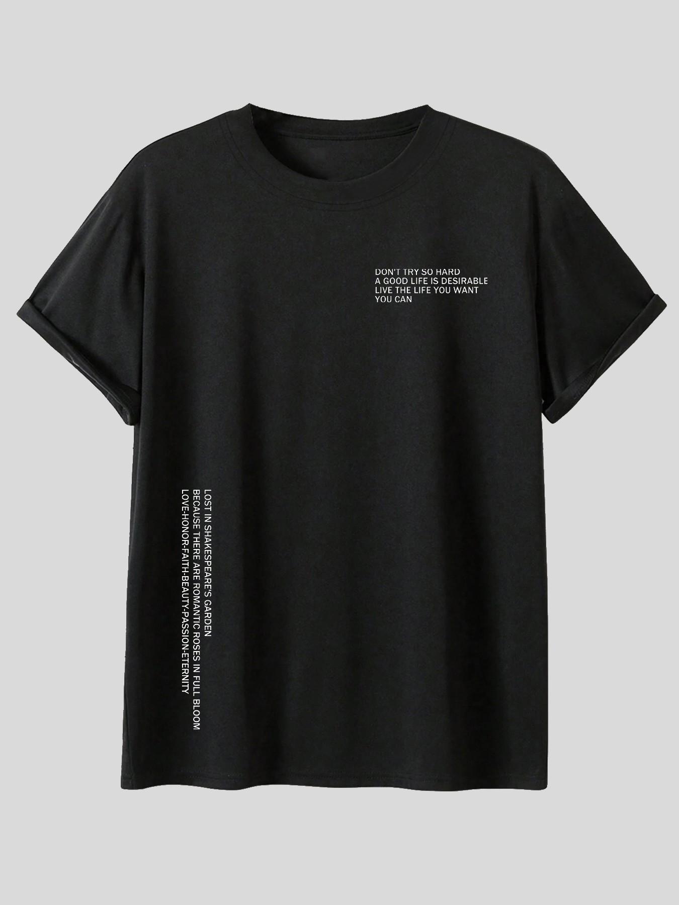 Minimalist Inspirational Print T-Shirt, Soft Casual Long Sleeve Top, Streetwear Style, Comfortable Home Wear, Versatile Daily